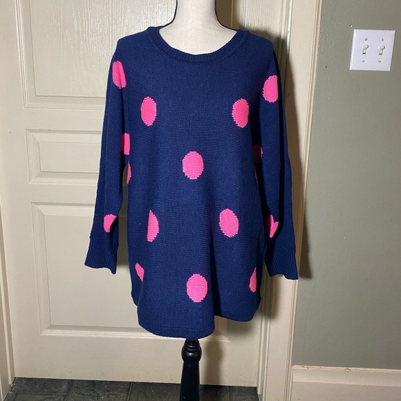 York & Hudson Sweaters - York & Hudson Sweater NWT Navy/Pink Dots Sz: 1X